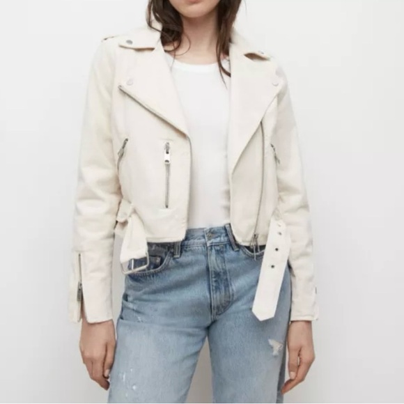 All Saints Jackets & Blazers - AllSaints Dessa Balfern Ivory Denim Biker Moto Jacket Womens Size 4